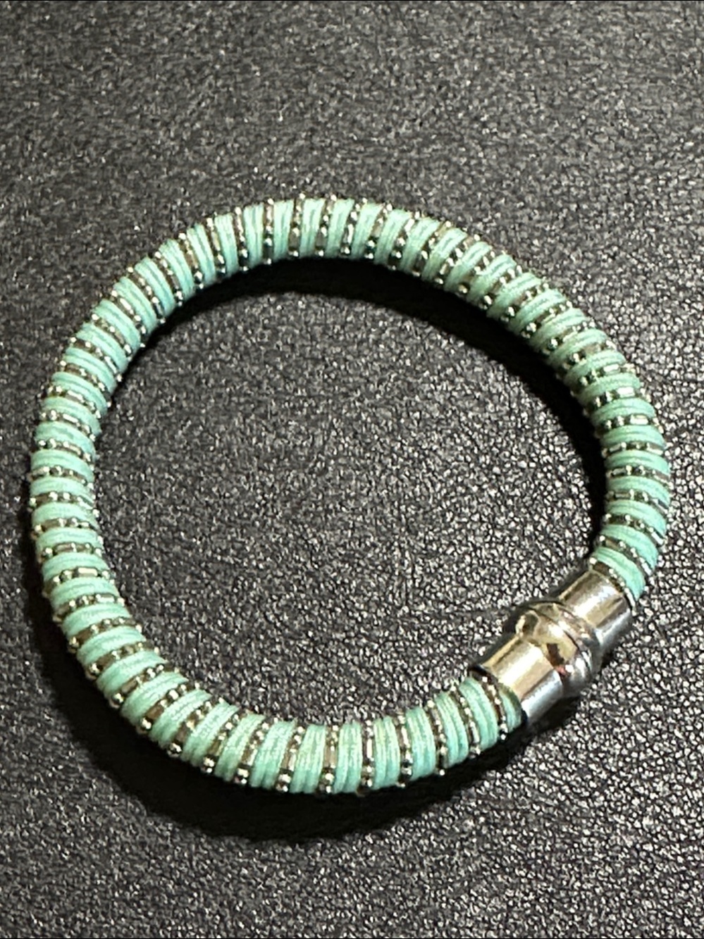 Woven Beaded Green Cord Magnetic Clasp Bracelet